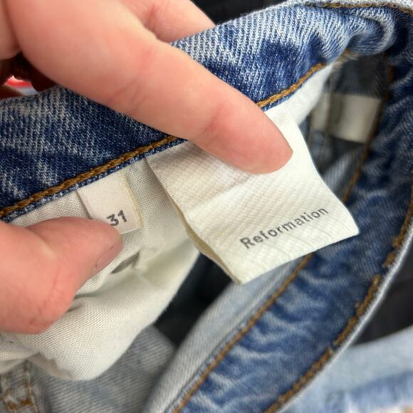 $128 Reformation Button Fly Jord Kick Flare Denim Jeans in Antigua Destroyed 31 - Picture 8 of 10